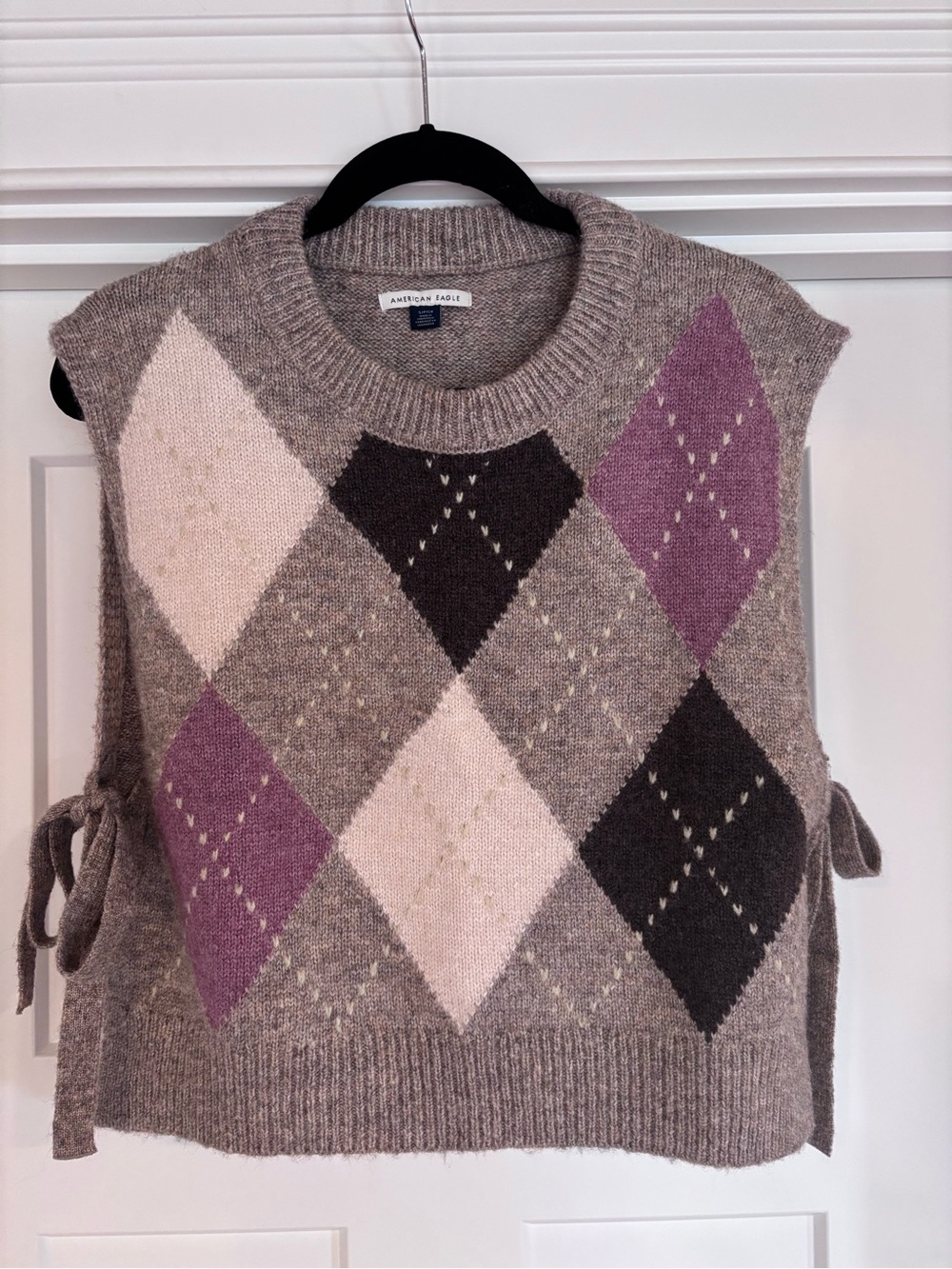American Eagle Side Tie Argyle Knit Sleeveless Sweater Vest